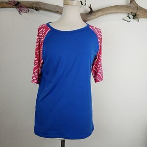 Lularoe Randy blue with pink sleeves